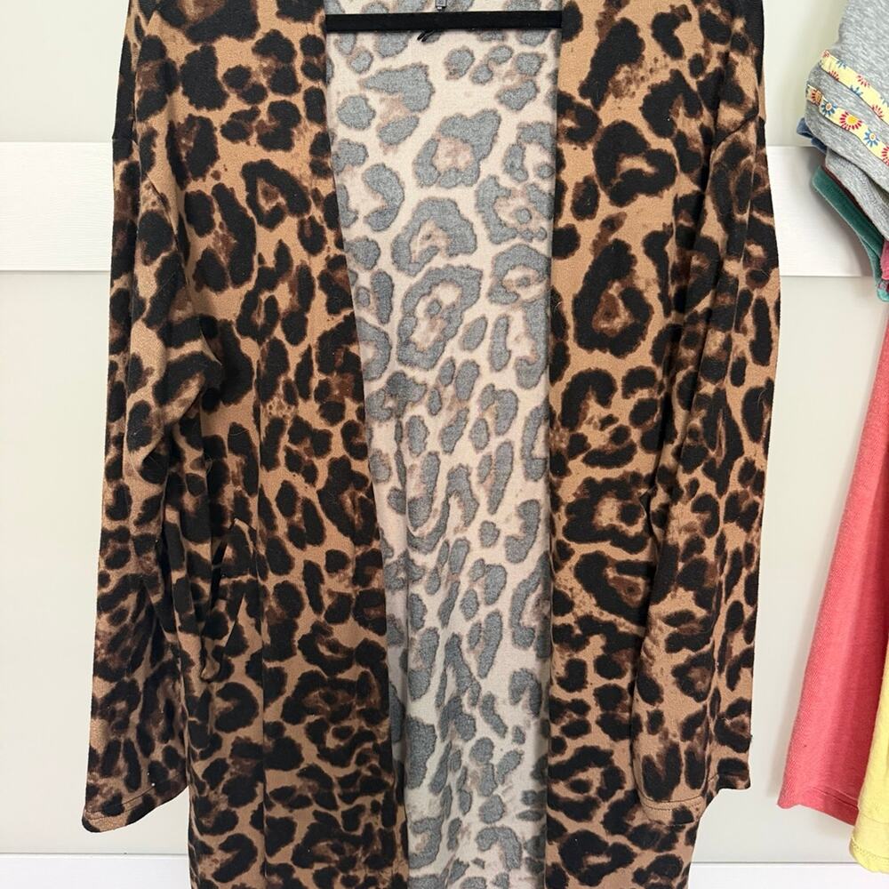Shein Leopard Print Open Front Longline Cardigan XL